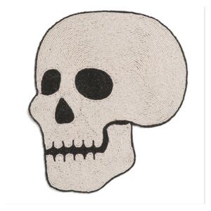 Rachel Zoe brand SKULL white & black, beaded. Halloween charger placemat! New!